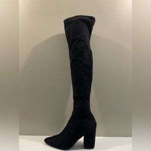 Black Steve Madden thigh high pointed toe sock boot size 9